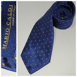 Mario Caldi Blue and Gold Silk Polka Dot Neck Tie